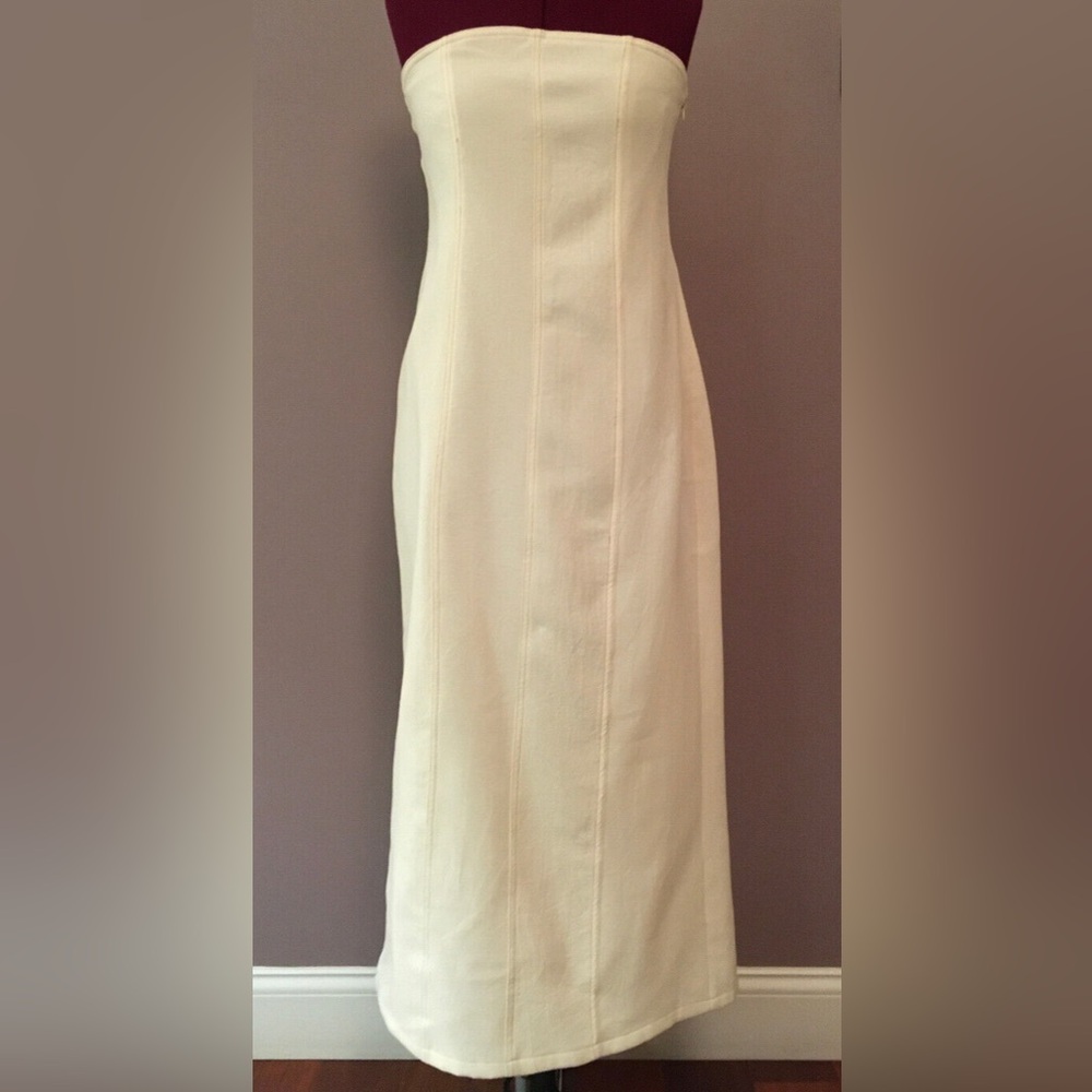 NWT ZARA Women's Textured Strapless Midi Dress Cream - Picture 3 of 5